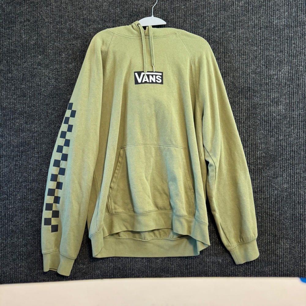 Vans Hoodie Mens Large Green Checkerboard Sleeve Logo Pullover